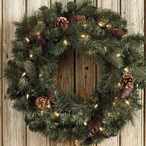 Martha Stewart 24" Pre-Lit Eucalyptus Pinecone and Berry Wreath
